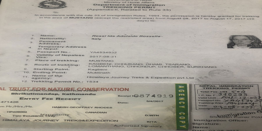 Mustang trekking permit cost information
